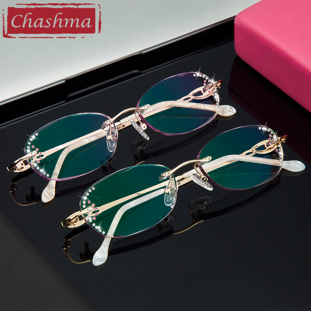 Chashma Women's Rimless Eyeglasses Titanium Diamond Cut Tinted Lenses 3089 Rimless Chashma