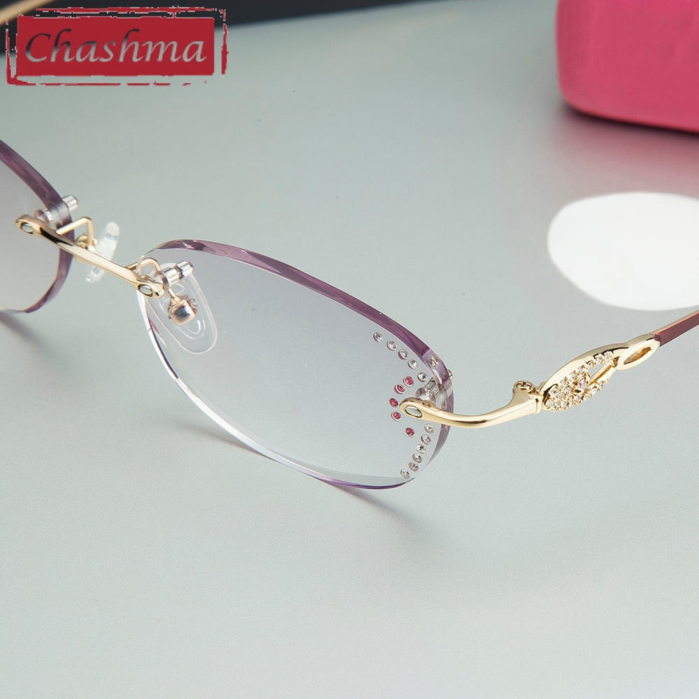 Chashma Women's Rimless Eyeglasses Titanium Diamond Cut Tinted Lenses 3089 Rimless Chashma
