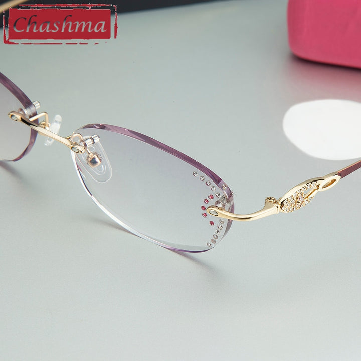 Chashma Women's Rimless Eyeglasses Titanium Diamond Cut Tinted Lenses 3089 Rimless Chashma