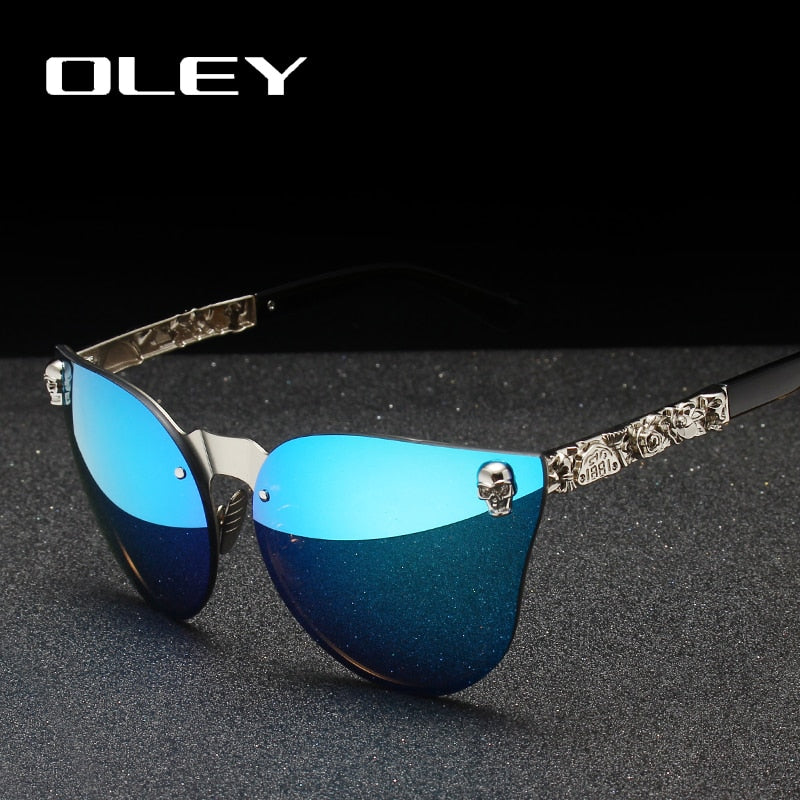 Oley Luxury Brand Women Gothic Mirror Sunglasses Skull Frame Metal Temple Y7001 Sunglasses Oley