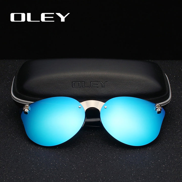 Oley Luxury Brand Women Gothic Mirror Sunglasses Skull Frame Metal Temple Y7001 Sunglasses Oley