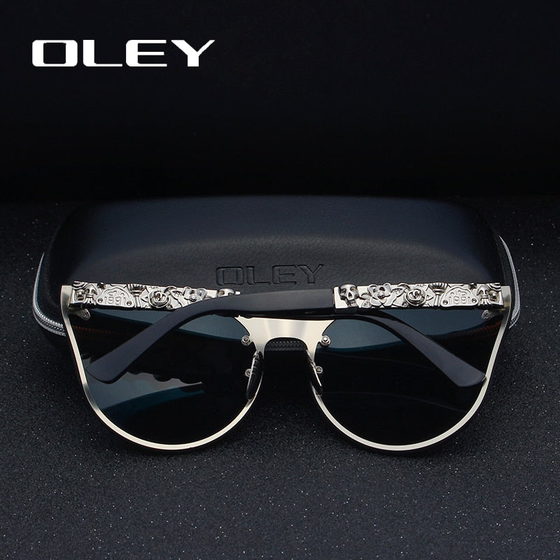 Oley Luxury Brand Women Gothic Mirror Sunglasses Skull Frame Metal Temple Y7001 Sunglasses Oley