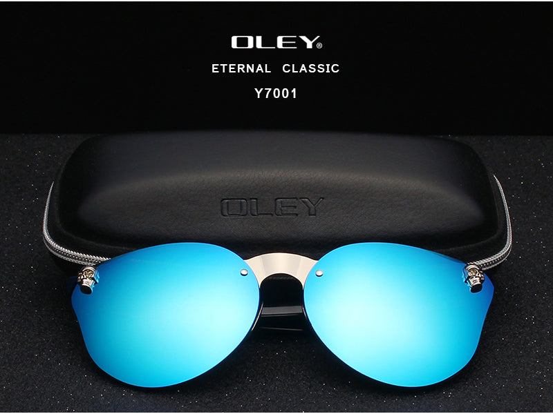 Oley Luxury Brand Women Gothic Mirror Sunglasses Skull Frame Metal Temple Y7001 Sunglasses Oley