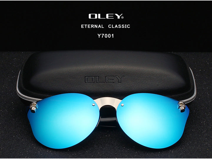 Oley Luxury Brand Women Gothic Mirror Sunglasses Skull Frame Metal Temple Y7001 Sunglasses Oley