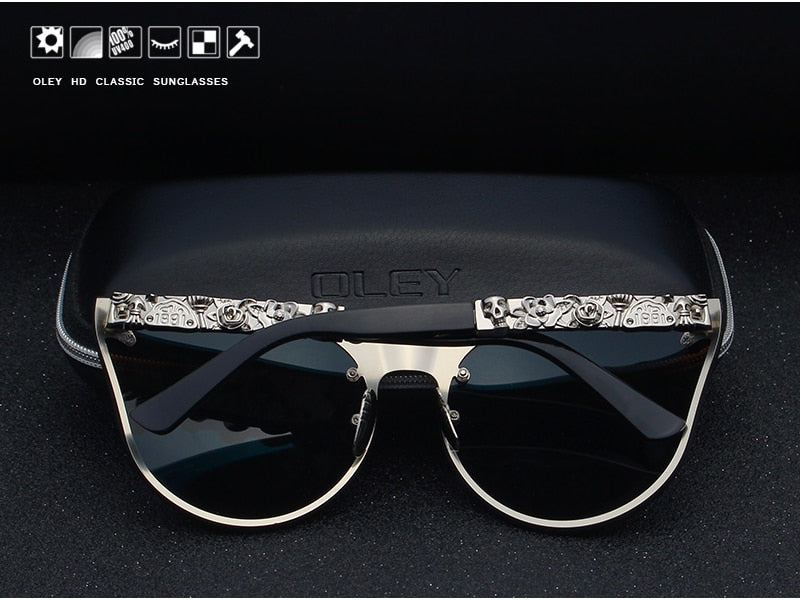 Oley Luxury Brand Women Gothic Mirror Sunglasses Skull Frame Metal Temple Y7001 Sunglasses Oley