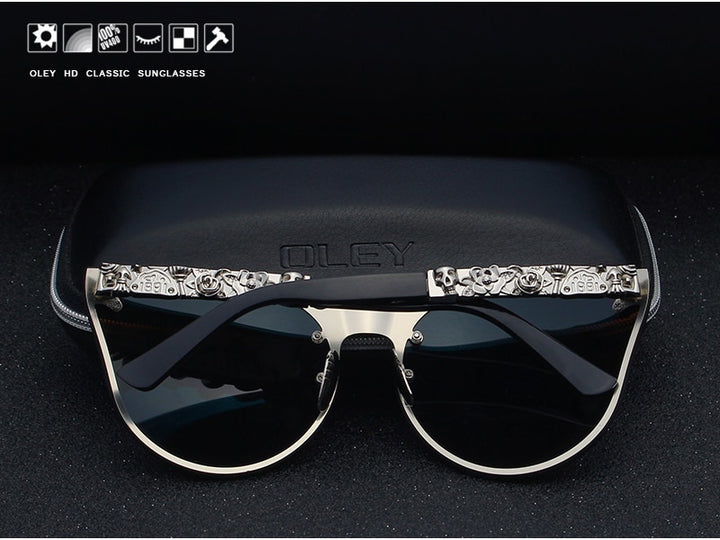 Oley Luxury Brand Women Gothic Mirror Sunglasses Skull Frame Metal Temple Y7001 Sunglasses Oley