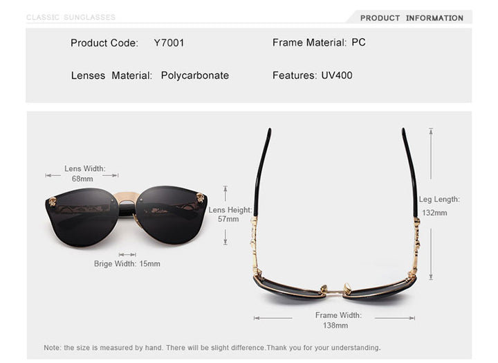 Oley Luxury Brand Women Gothic Mirror Sunglasses Skull Frame Metal Temple Y7001 Sunglasses Oley