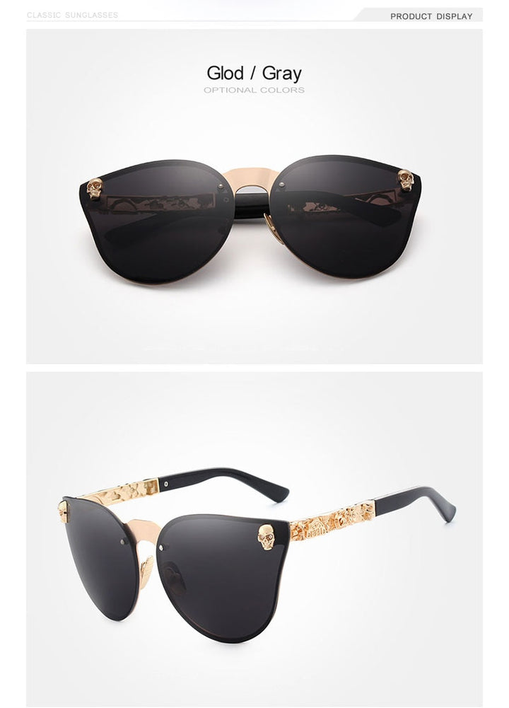 Oley Luxury Brand Women Gothic Mirror Sunglasses Skull Frame Metal Temple Y7001 Sunglasses Oley   