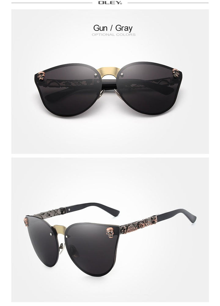 Oley Luxury Brand Women Gothic Mirror Sunglasses Skull Frame Metal Temple Y7001 Sunglasses Oley