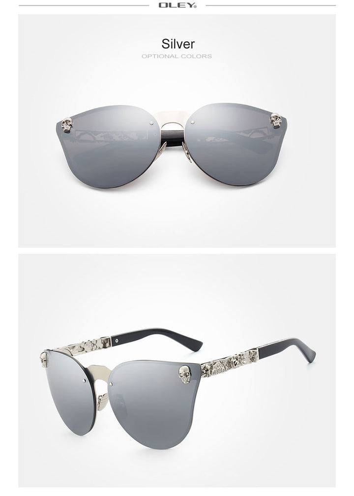 Oley Luxury Brand Women Gothic Mirror Sunglasses Skull Frame Metal Temple Y7001 Sunglasses Oley