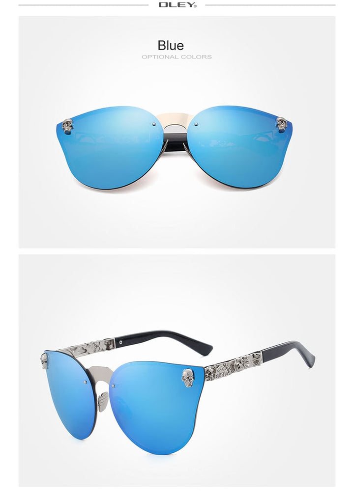 Oley Luxury Brand Women Gothic Mirror Sunglasses Skull Frame Metal Temple Y7001 Sunglasses Oley