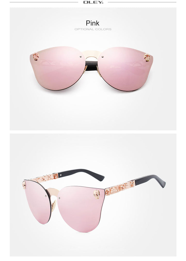 Oley Luxury Brand Women Gothic Mirror Sunglasses Skull Frame Metal Temple Y7001 Sunglasses Oley