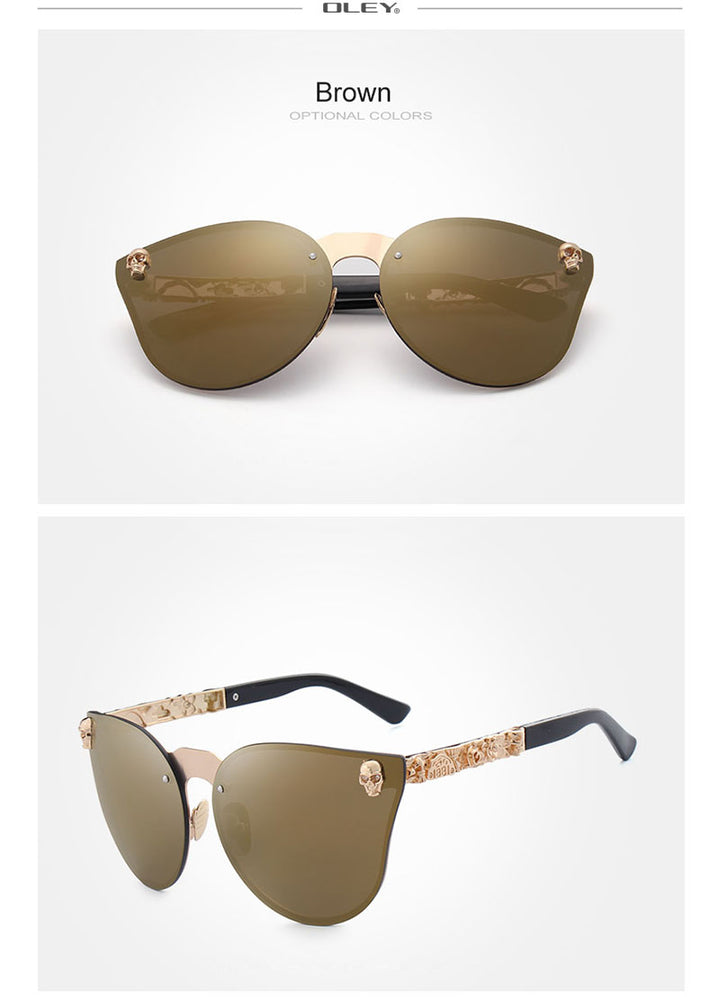 Oley Luxury Brand Women Gothic Mirror Sunglasses Skull Frame Metal Temple Y7001 Sunglasses Oley