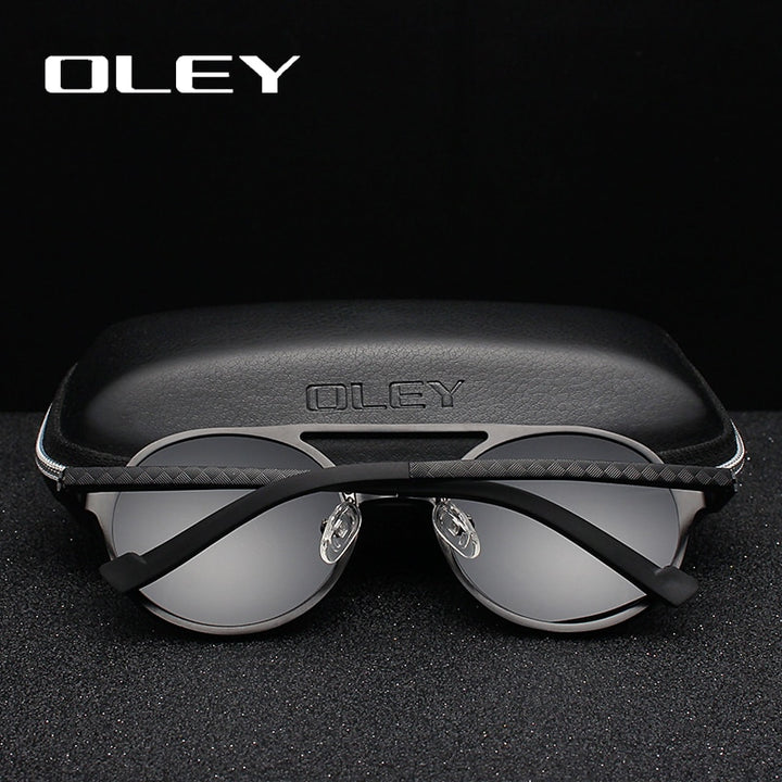 Oley Brand Men's Round Aluminum-Magnesium Polarized Sunglasses Women Anti-Glare Unisex Y7576 Sunglasses Oley