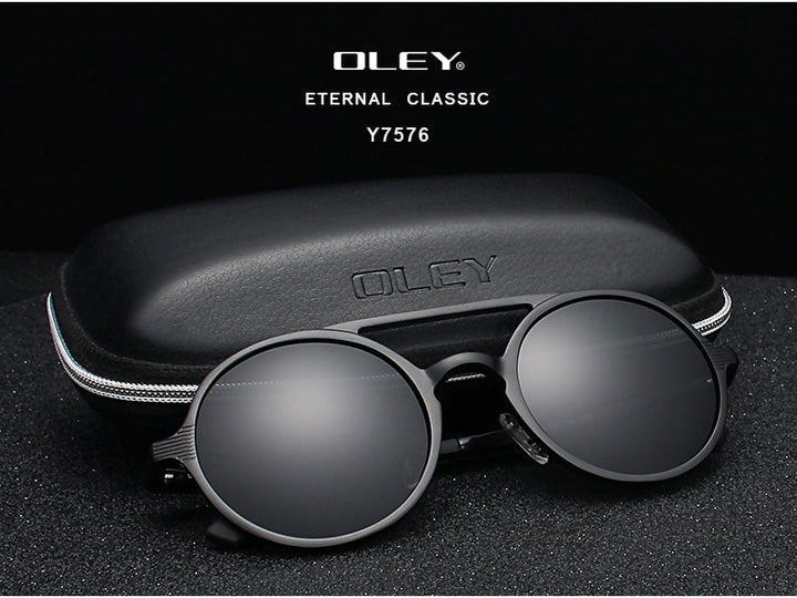 Oley Brand Men's Round Aluminum-Magnesium Polarized Sunglasses Women Anti-Glare Unisex Y7576 Sunglasses Oley