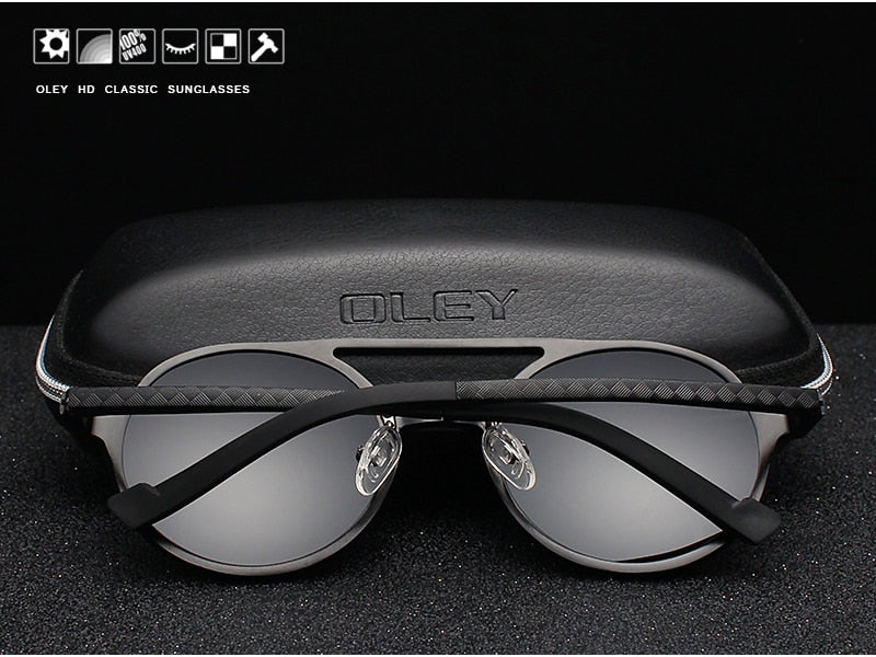 Oley Brand Men's Round Aluminum-Magnesium Polarized Sunglasses Women Anti-Glare Unisex Y7576 Sunglasses Oley