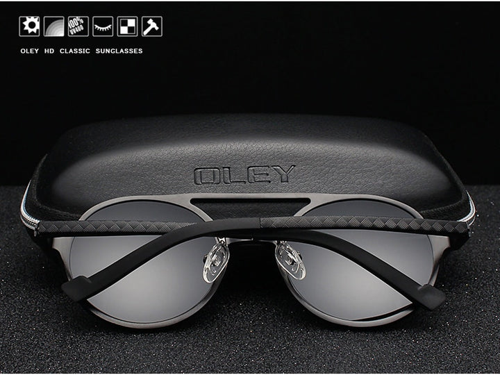 Oley Brand Men's Round Aluminum-Magnesium Polarized Sunglasses Women Anti-Glare Unisex Y7576 Sunglasses Oley