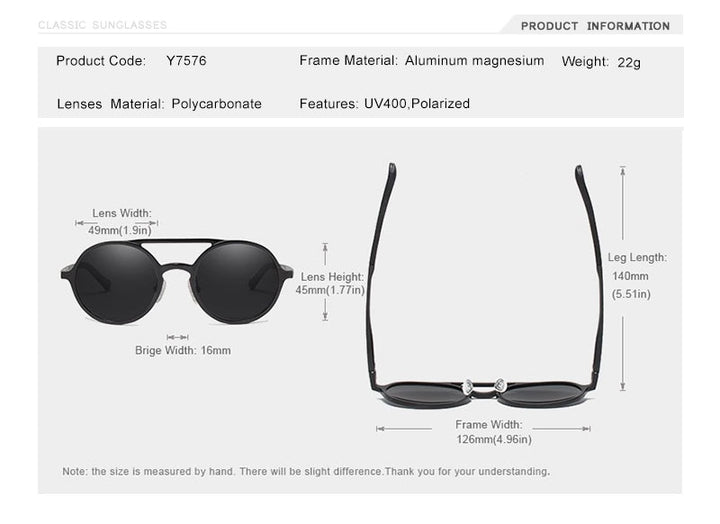 Oley Brand Men's Round Aluminum-Magnesium Polarized Sunglasses Women Anti-Glare Unisex Y7576 Sunglasses Oley