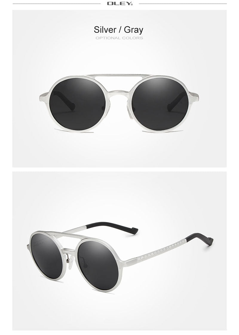 Oley Brand Men's Round Aluminum-Magnesium Polarized Sunglasses Women Anti-Glare Unisex Y7576 Sunglasses Oley