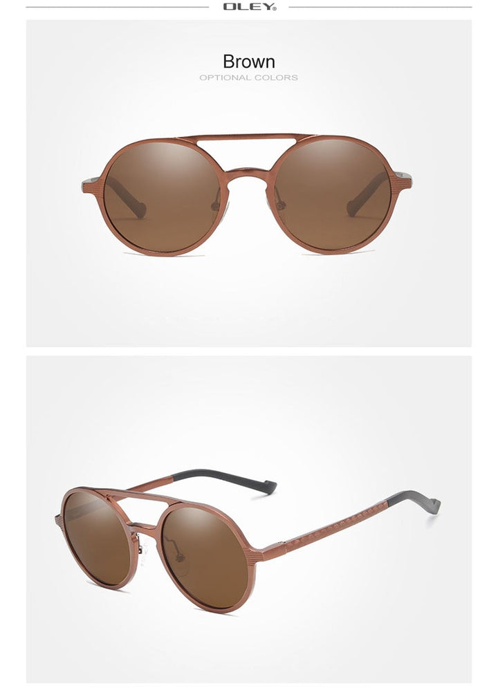Oley Brand Men's Round Aluminum-Magnesium Polarized Sunglasses Women Anti-Glare Unisex Y7576 Sunglasses Oley