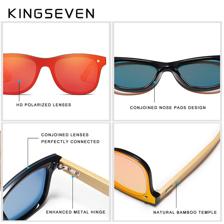 Kingseven Siamese Lens Sunglasses Men Bamboo Women Red Mirror Y5788F1 Sunglasses KingSeven