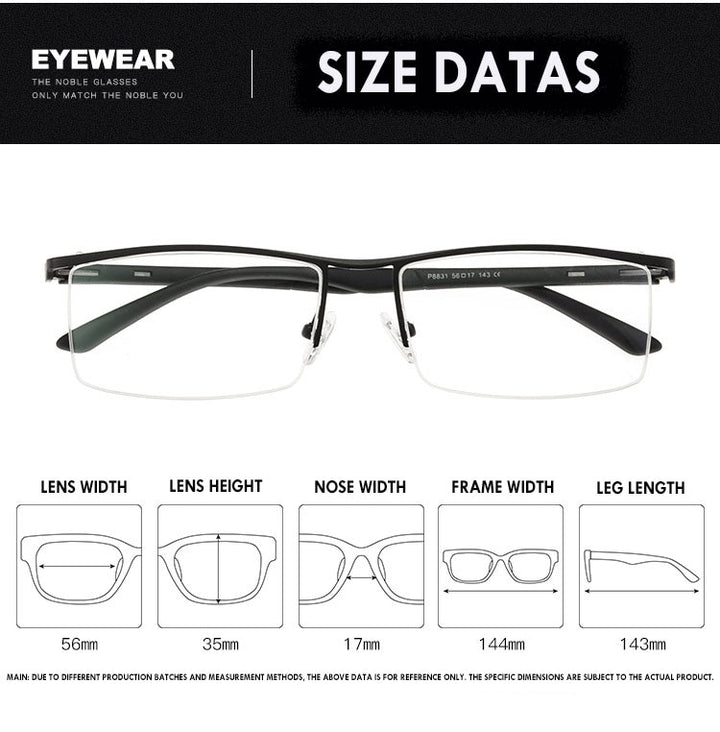 Bclear Men's Semi Rim Square Tr 90 Alloy Eyeglasses P8831 Semi Rim Bclear