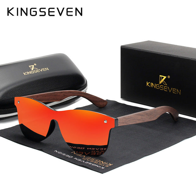 Kingseven Luxury Walnut Wood Sunglasses Polarized Wooden Women Men Nw-5504 Sunglasses KingSeven Red walnut wood With Leather Case