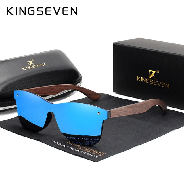 Kingseven Luxury Walnut Wood Sunglasses Polarized Wooden Women Men Nw-5504 Sunglasses KingSeven blue walnut wood With Leather Case