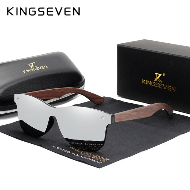Kingseven Luxury Walnut Wood Sunglasses Polarized Wooden Women Men Nw-5504 Sunglasses KingSeven Silver walnut wood With Leather Case