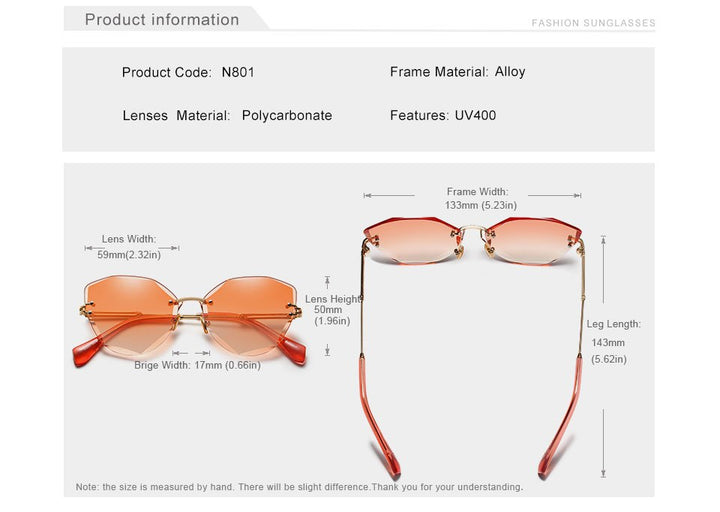 Kingseven Rimless Cat Eye Sunglasses Women Gradient N801 Sunglasses KingSeven