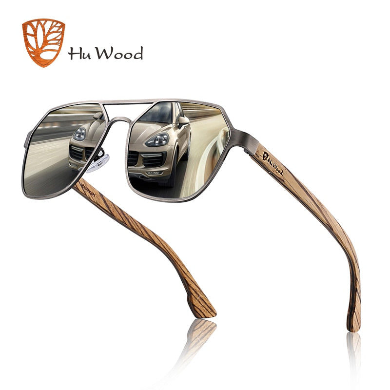Hu Wood Sunglasses Men | Polarized Red Lens | Handmade Brand Gr8039 C2