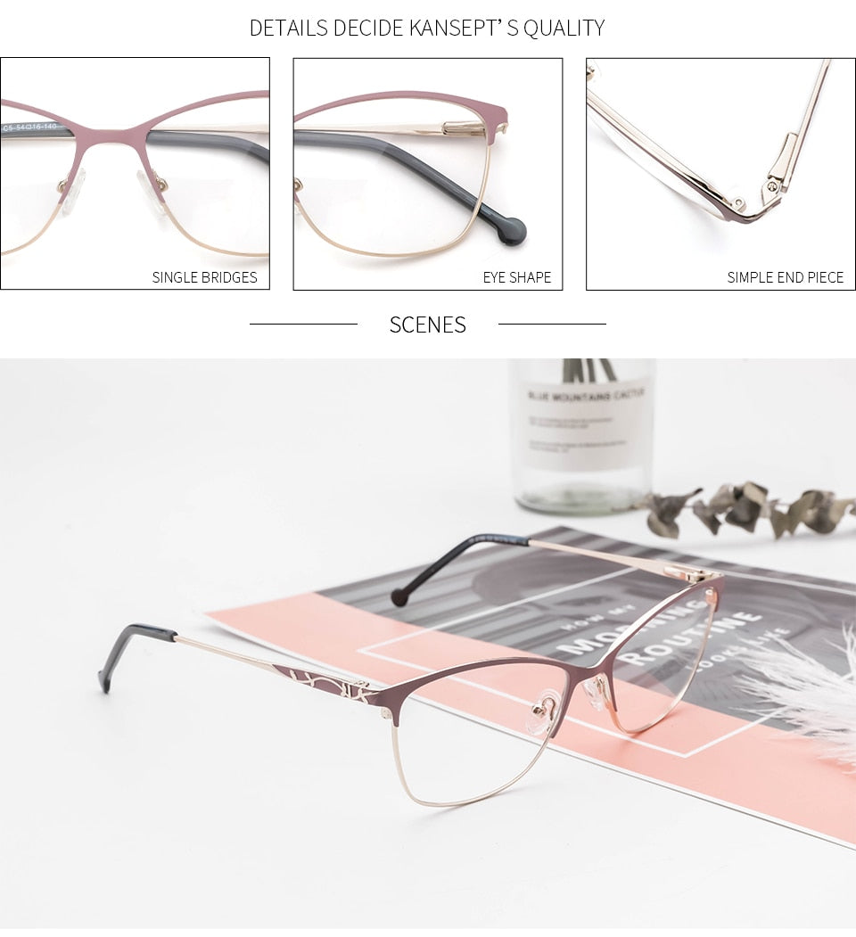 Kansept Women's Full Rim Cat Eye Alloy Eyeglasses Tf2198C5 Full Rim Kansept