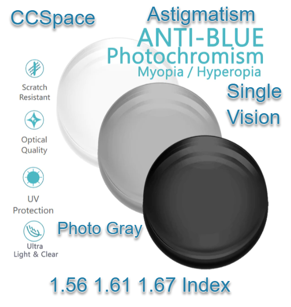 CCSpace Single Vision Astigmatism Photochromic Gray Anti Blue Light Lenses Lenses CCSpace Lenses