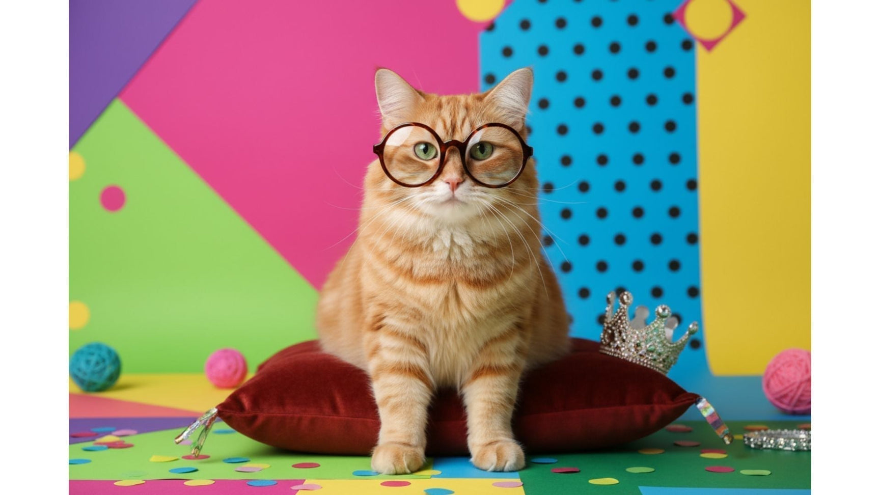 Lens coatings for eyeglasses — cat wearing premium eyeglasses with gleaming clean lenses by FuzWeb