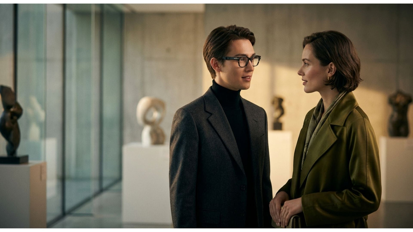 Two people meeting for the first time — stylish eyeglasses making a powerful first impression before a word is spoken