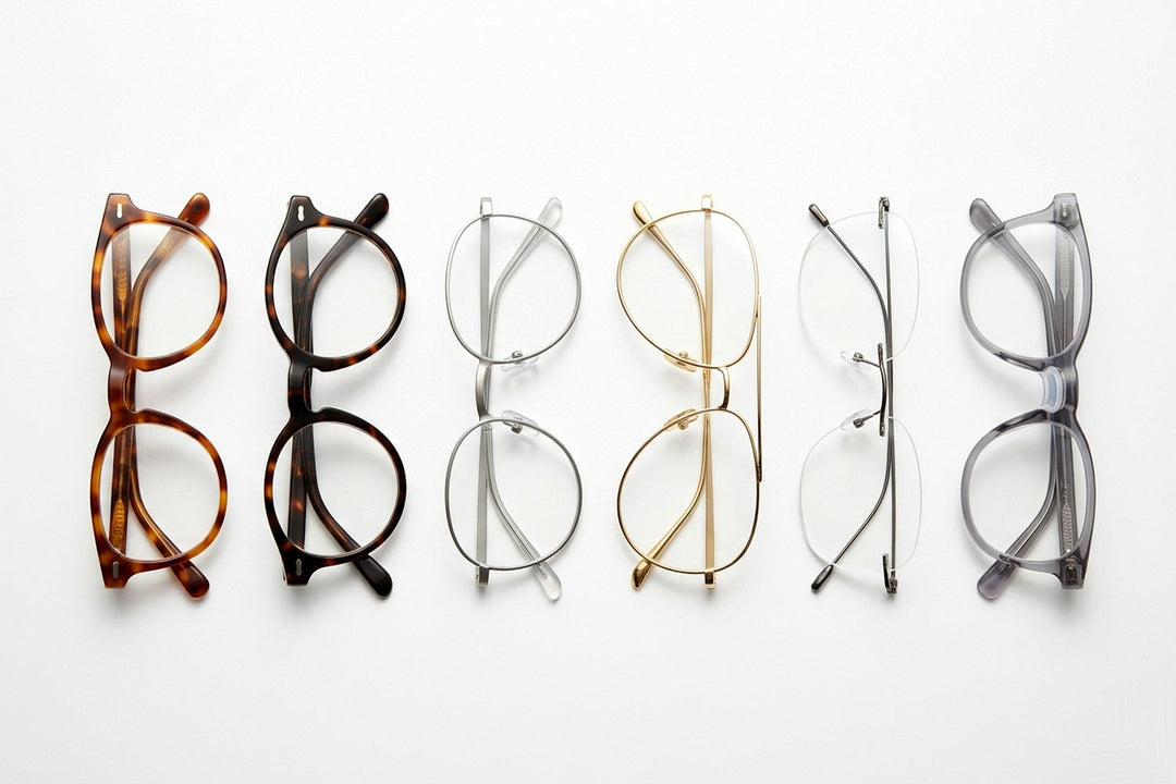 Six eyeglasses bridge designs displayed side by side — comfort and fit guide by FuzWeb