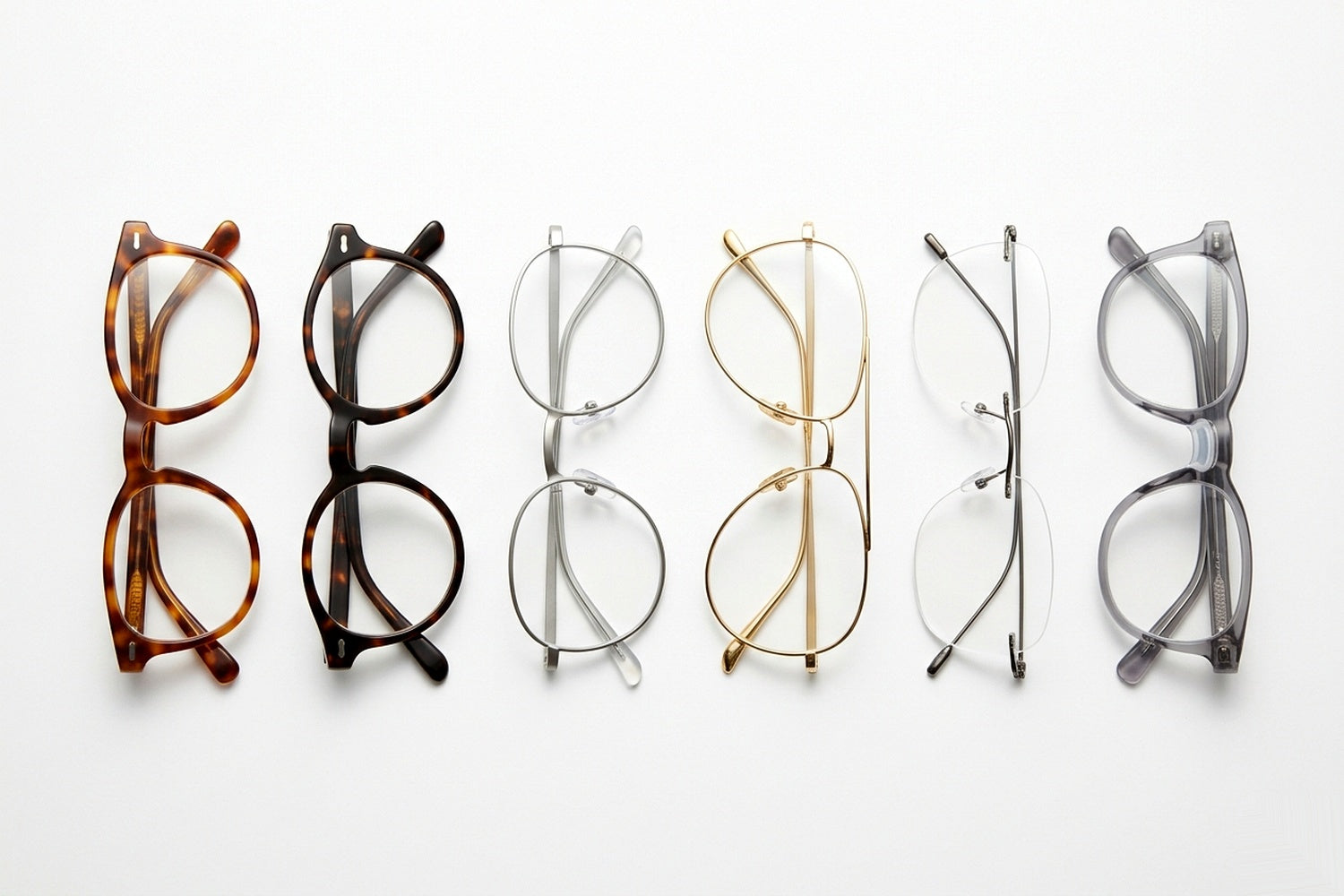 Six eyeglasses bridge designs displayed side by side — comfort and fit guide by FuzWeb