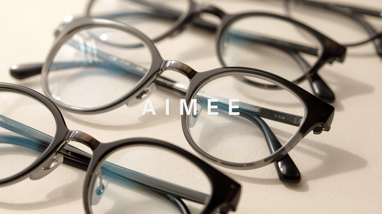 The FuzWeb Aimee collection of stylish eyewear, featuring premium full-rim titanium and acetate eyeglasses for men and women in bold square and sleek round designs.