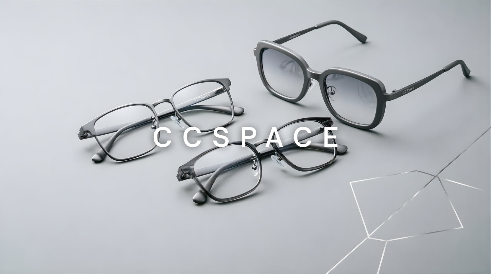 FuzWeb CCSpace Collection featuring sleek TR90, titanium, and alloy eyeglasses in square and oversized styles, lightweight comfortable frames with adjustable nose pads for everyday fashion and functional vision care