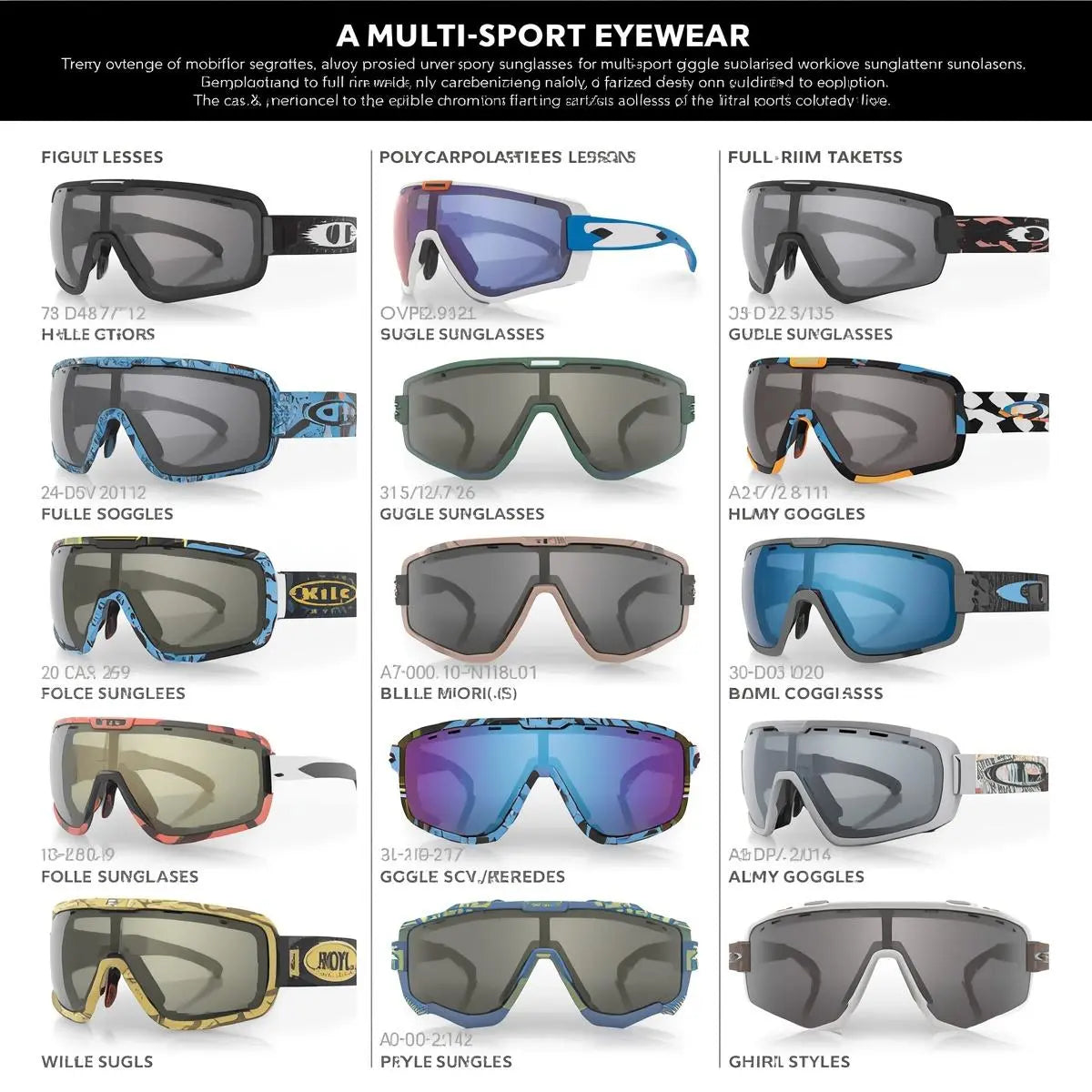 Advertising image concept for the Goggles eyewear collection showcasing multi-sport polarized sunglasses and protective eyeglasses – fuzweb