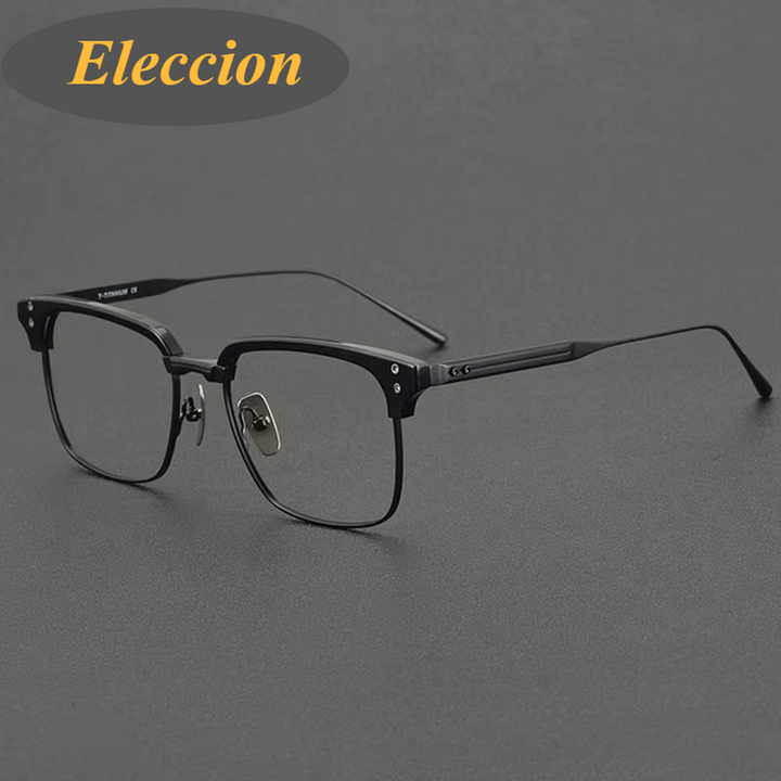 Eleccion Unisex Full Rim Square Acetate Titanium Eyeglasses 84431