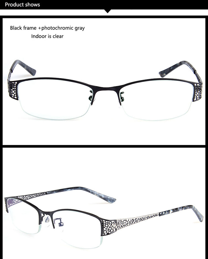 Bclear Womens Alloy Semi Rim Eyeglasses Photochromic P99001 — view 3 | Bclear at FuzWeb