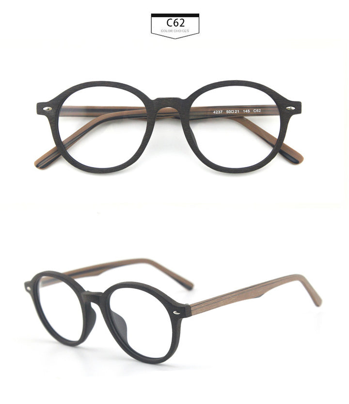 Hdcrafter Unisex Full Rim Round Oval Wood Metal Frame Eyeglasses 4237.