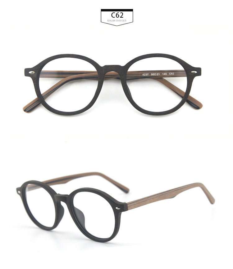 Hdcrafter Unisex Full Rim Round Oval Wood Metal Frame Eyeglasses 4237.