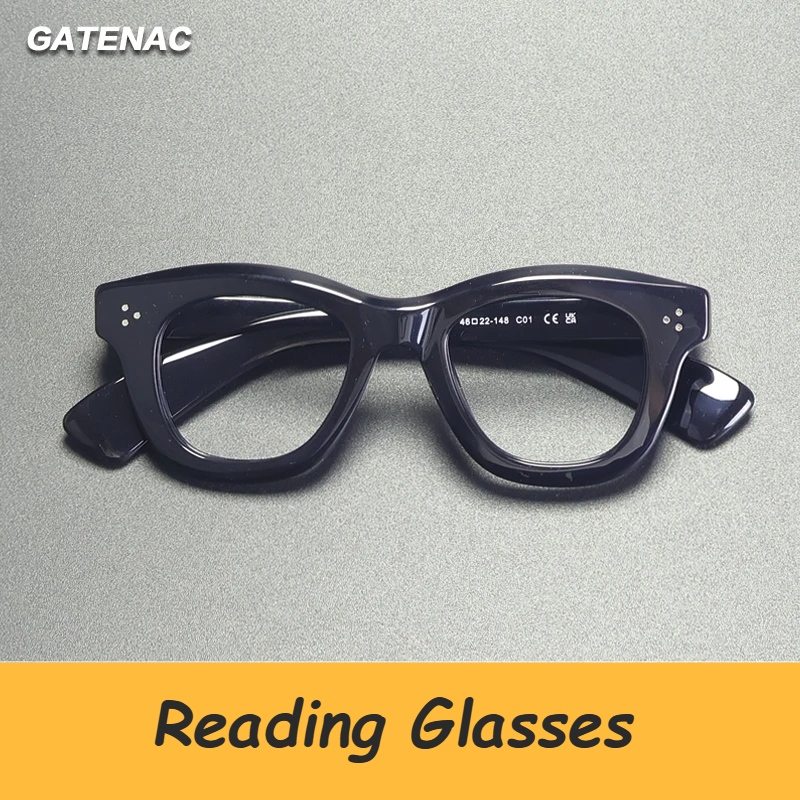 Gatenac Unisex Full Rim Square Thick Acetate Reading Glasses G2416