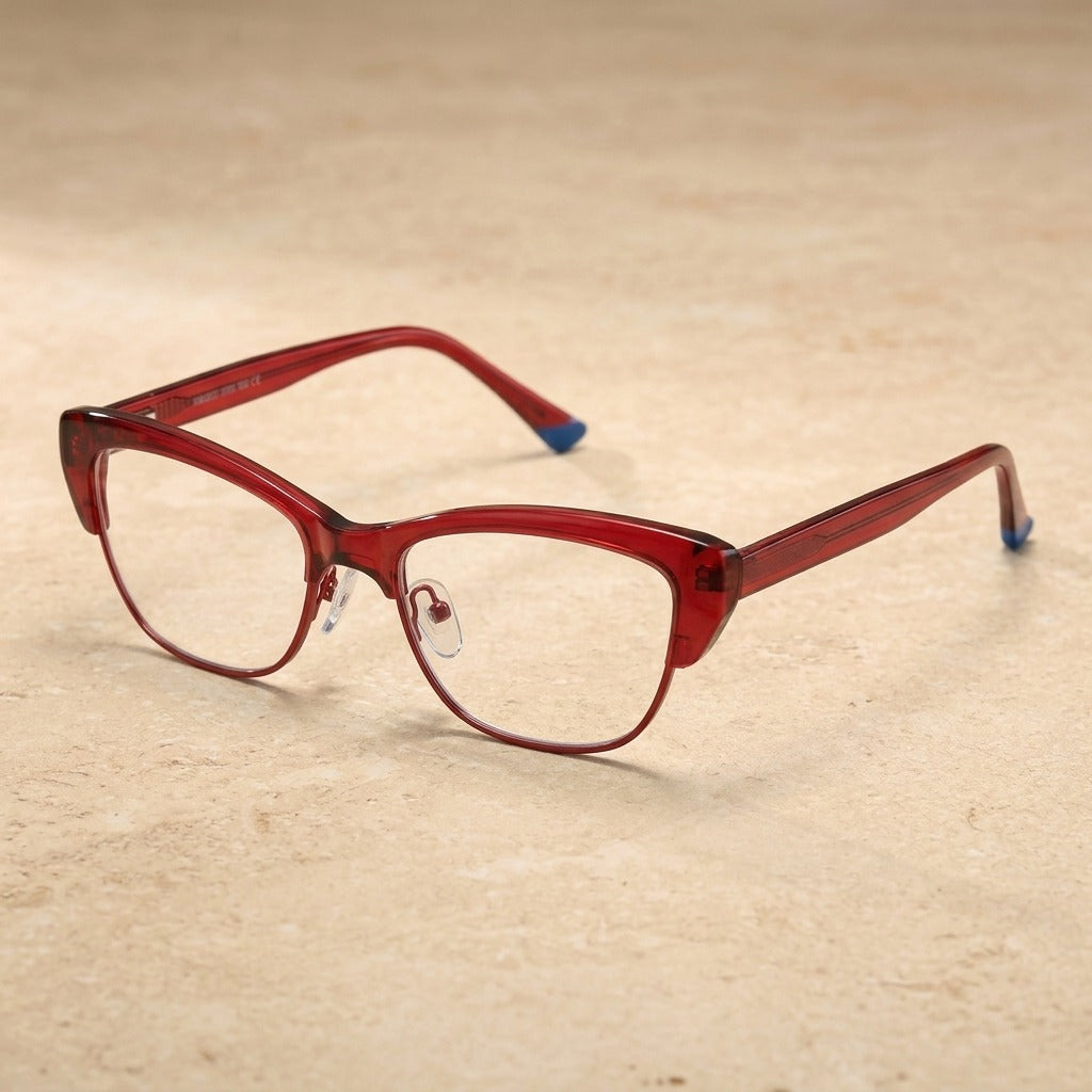 Kansept Women's Full Rim Cat Eye Tr 90 Alloy Reading Glasses 712156 2156C3 RED