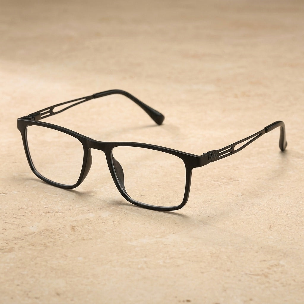 Kansept Unisex Full Rim Rectangle Tr 90 Frames With Clip-On Sunglasses 331000 3310-BLACK