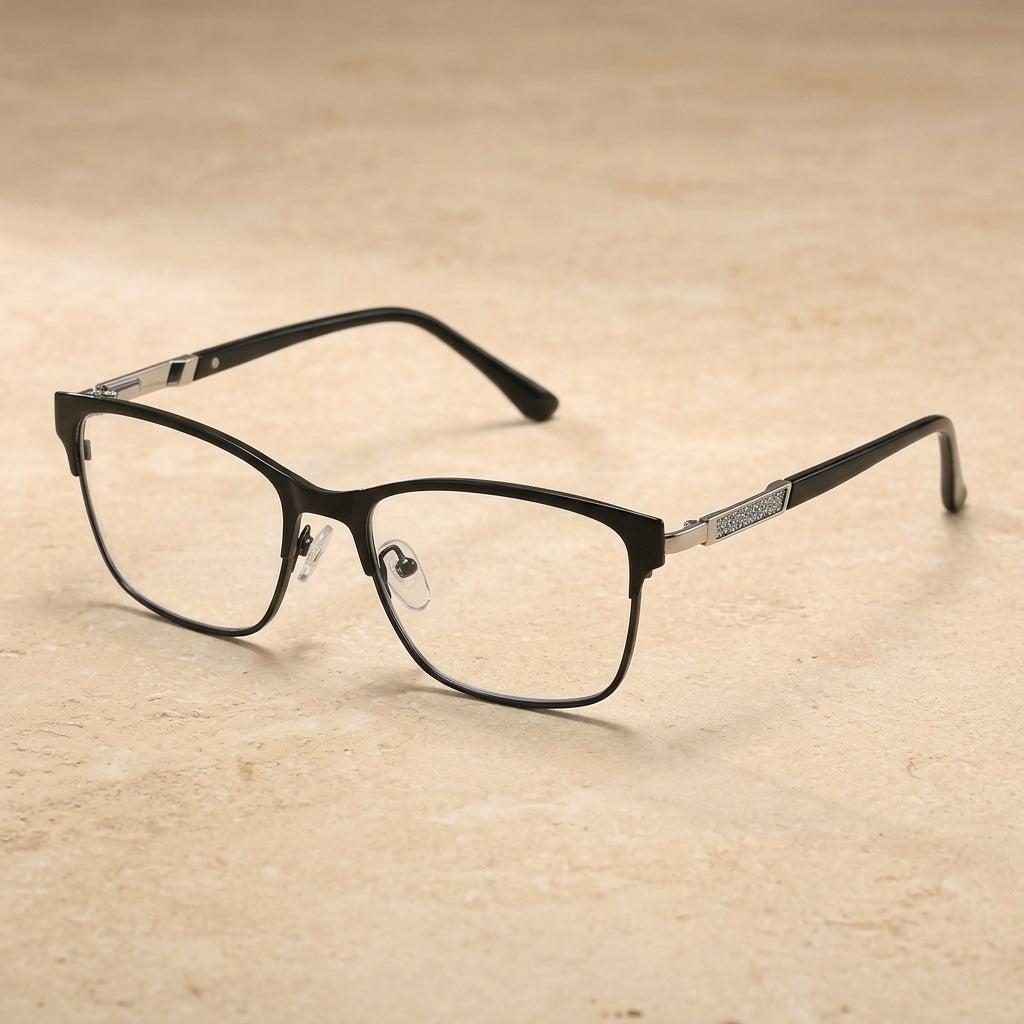 Kansept Women's Full Rim Square Tr 90 Alloy Eyeglasses Clip On Sunglasses 786003 86003-Black