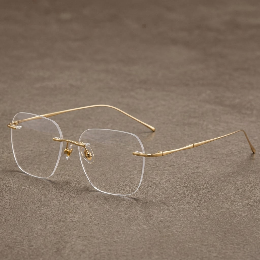 Kansept Unisex Rimless Square Polygon Titanium Reading Glasses 8911/12 8911 A GOLD