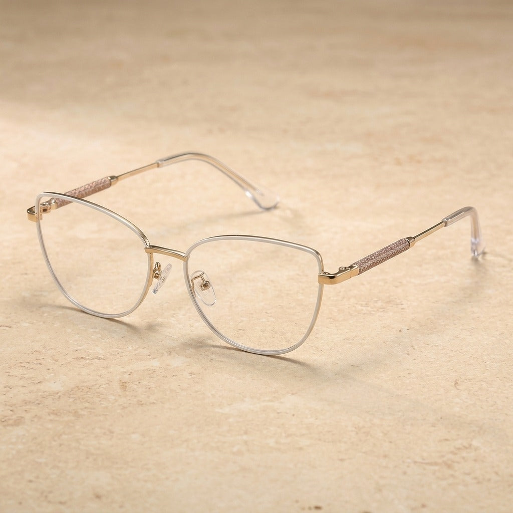 Kansept Unisex Full Rim Cat Eye Metal Frames 957610 95761-WHITE GOLD